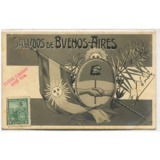 CENTENARIO 1810 - 1910 PATRIOTICA ANTIGUA TARJETA POSTAL ESCUDO Y BANDERA NACIONAL